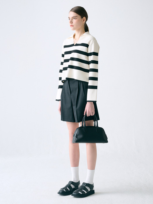 [KNIT] Open Collar Stripe Pullover