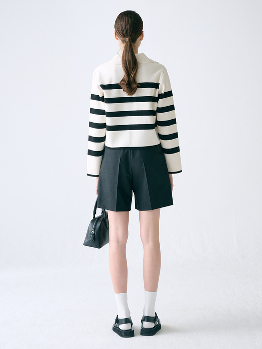 [KNIT] Open Collar Stripe Pullover