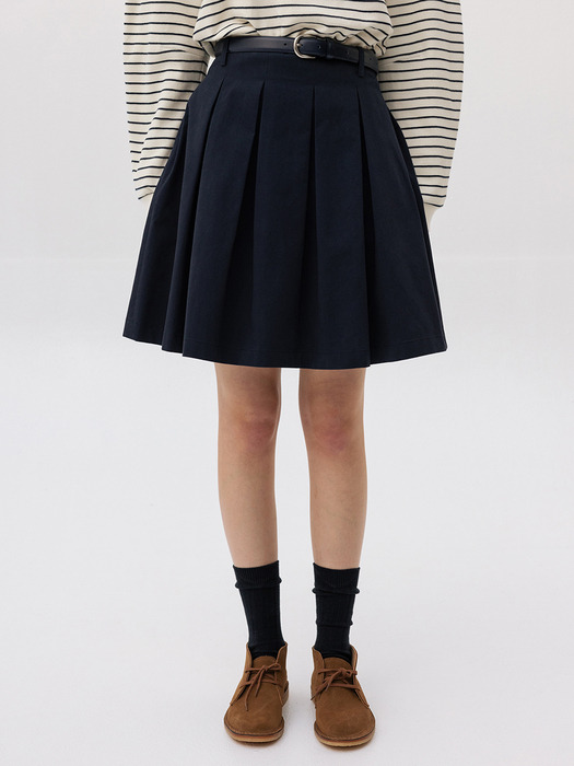FRIULI Stitch point tucked skirt (Beige/Black/Navy)