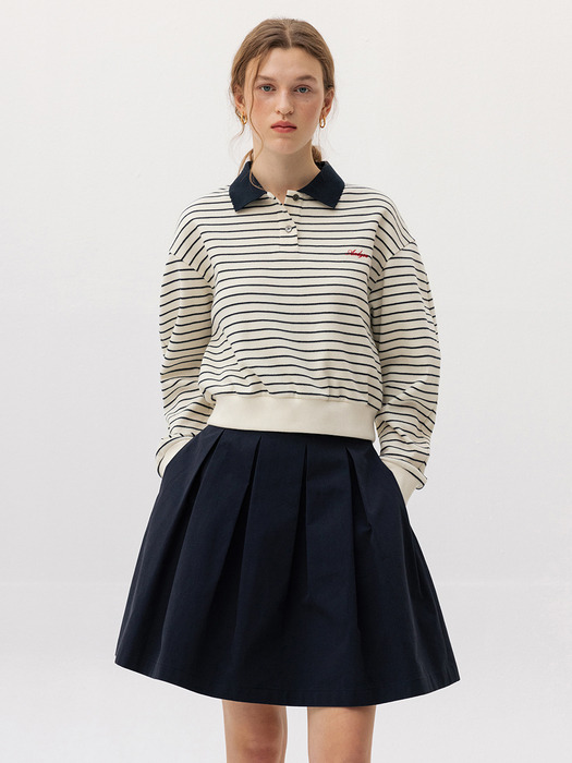 FRIULI Stitch point tucked skirt (Beige/Black/Navy)