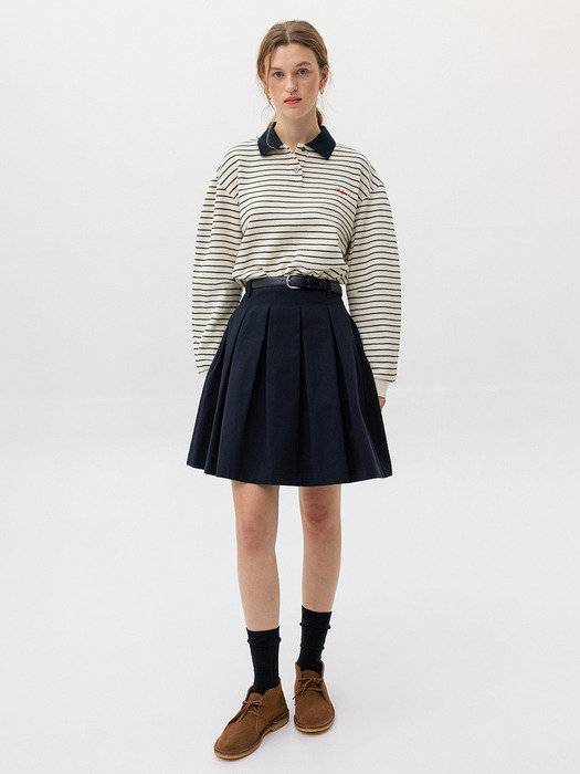 FRIULI Stitch point tucked skirt (Beige/Black/Navy)