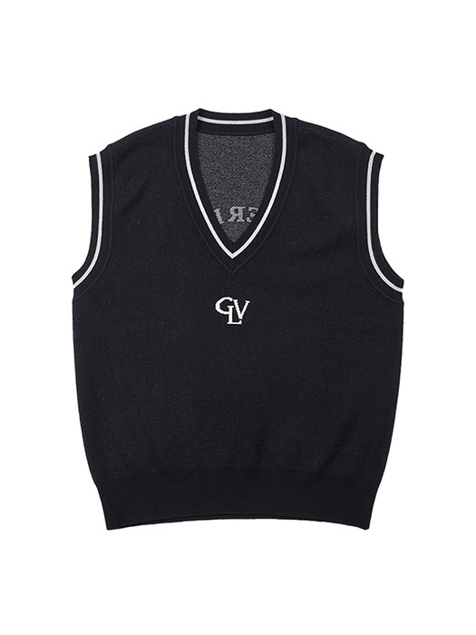 V-Neck Pixel Graphic Knit Vest (Black)