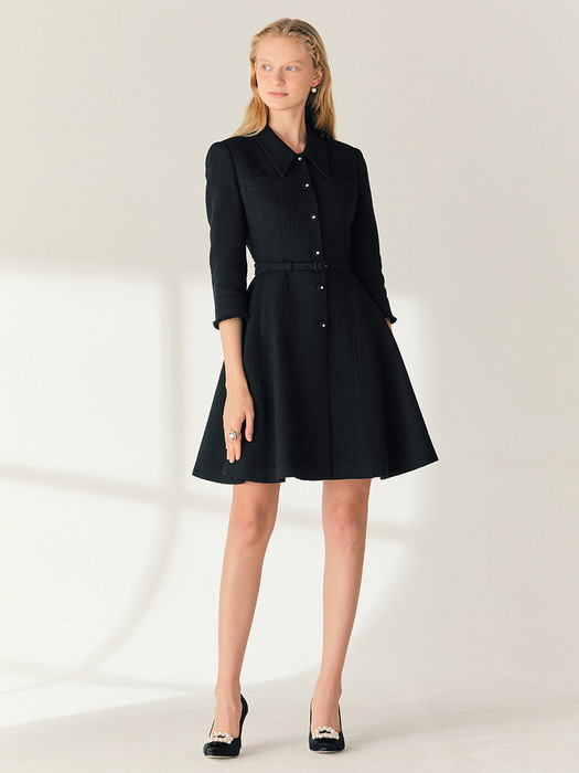 VIOLET Button-down tweed mini dress (Ivory/Black)