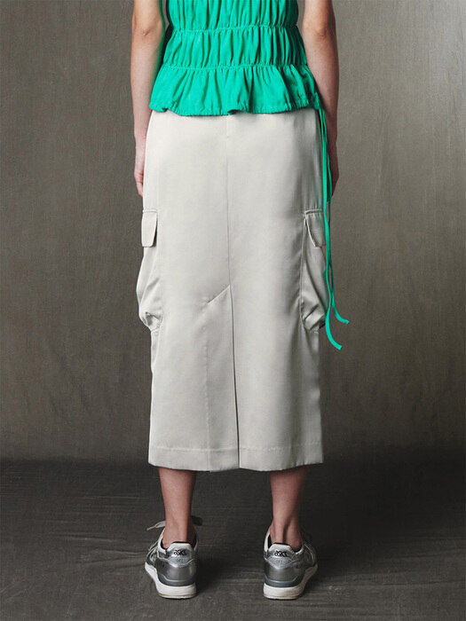 Satin Cargo Skirt Grey