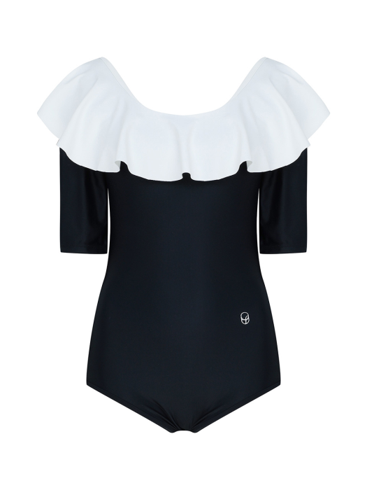 Ruffle Square Neck SwimSuit-Black