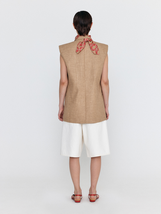 WINSTON Oversized Double-Breasted Vest with Scarf - Camel