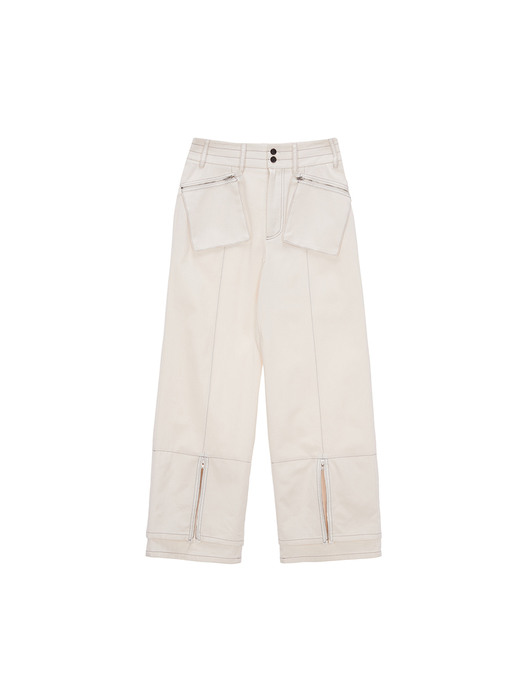 SLIT CARGO COTTON PANTS IN IVORY