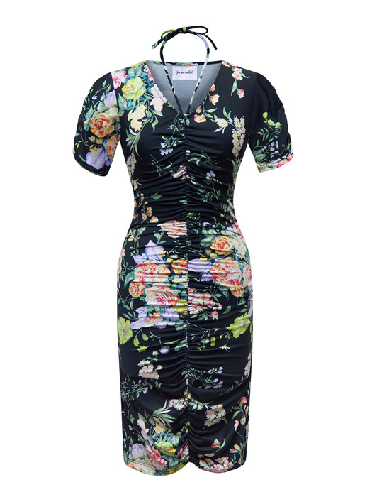 Flower party fitted dress (Black)