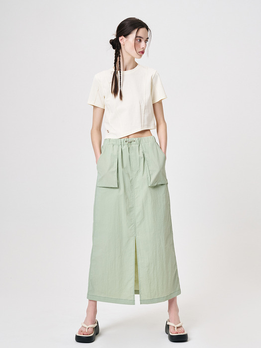 Pocket Stitch Maxi Skirt, Light Green
