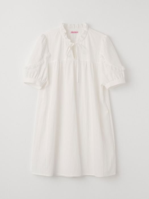 LACE FRILL NECK DRESS_WHITE