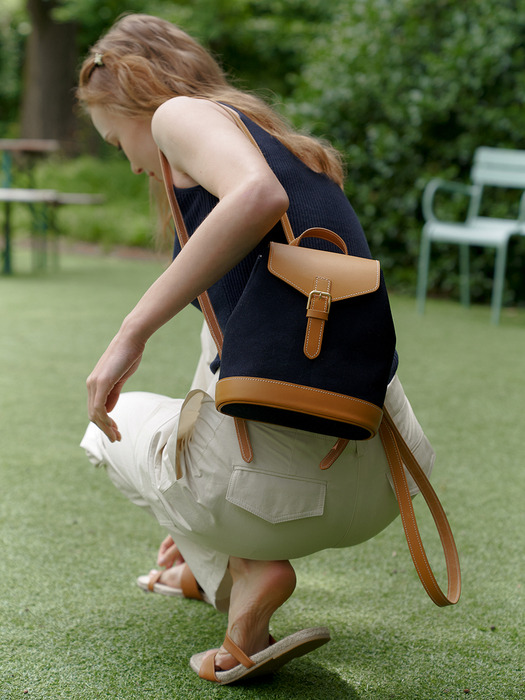 Canvas Leather Backpack MINI _navy