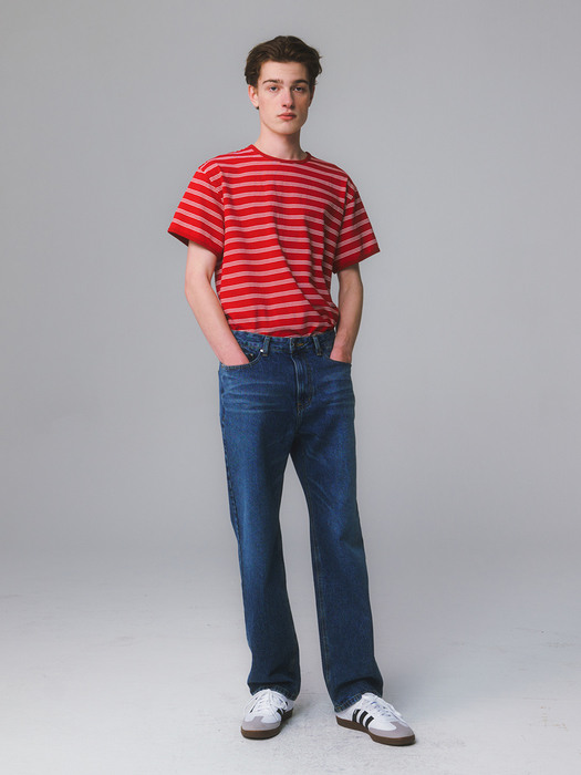 UNISEX, Marine Stripe Ringer T / Marine Red