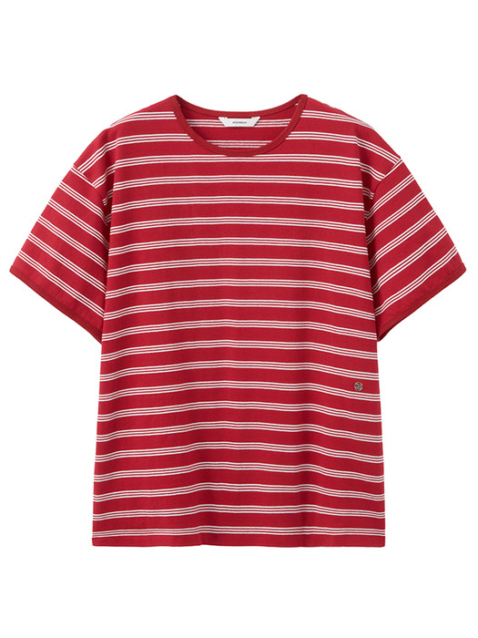 UNISEX, Marine Stripe Ringer T / Marine Red