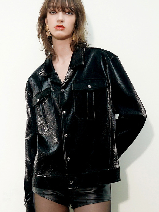 Flap-Pocket Faux-Leather Jacket[Black(MAN)]_UTS-FS91