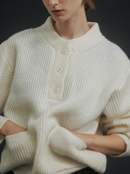 Shetland wool henri-neck pullover (Ivory)