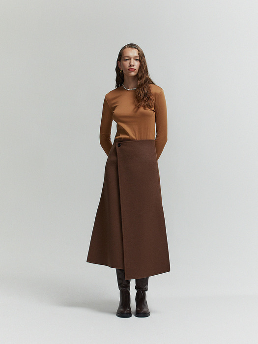 DOUBLE FACE WOOL WRAP SKIRT_COCOA