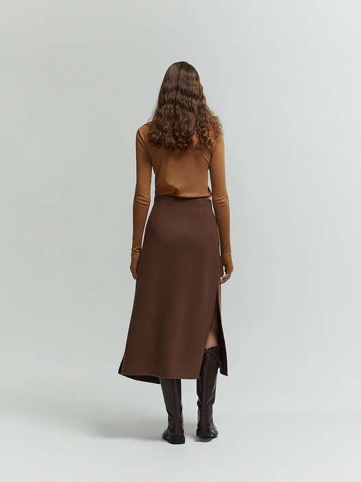 DOUBLE FACE WOOL WRAP SKIRT_COCOA