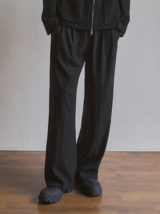 Likewool two-tuck semi-wide slacks(4col)