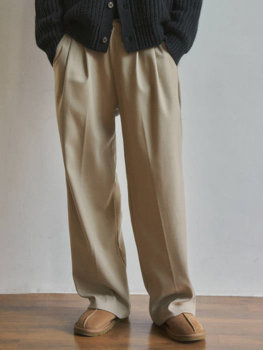 Likewool two-tuck semi-wide slacks(4col)