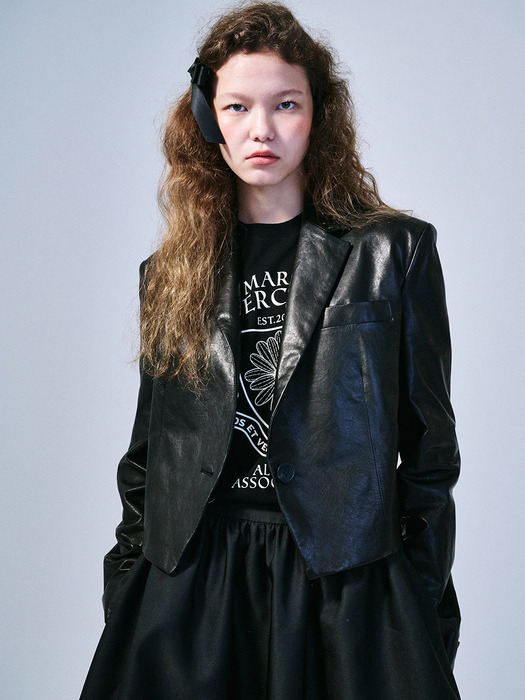 VEGETABLE LAMBSKIN CROPPED JACKET_BLACK