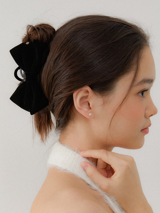 regular_double ribbon velvet hair clip_black HC031