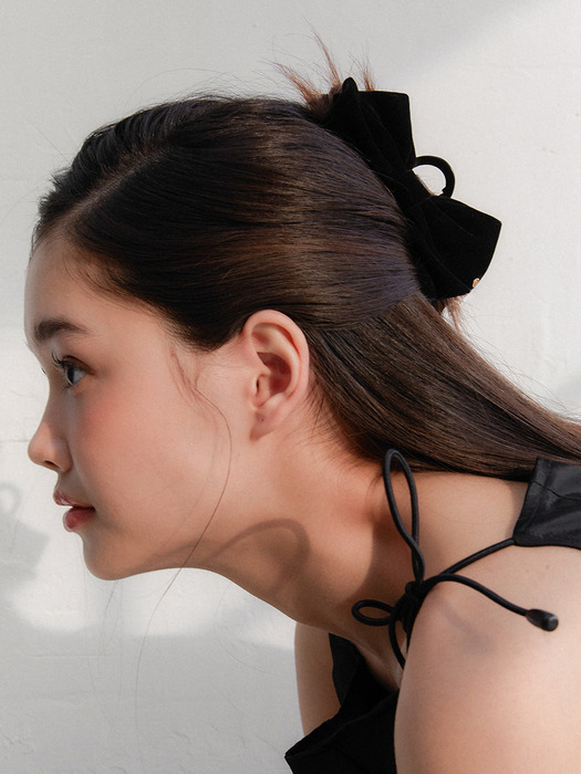 regular_double ribbon velvet hair clip_black HC031