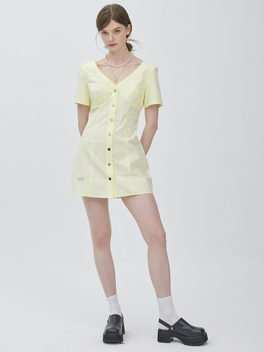 Half Sleeve Shirt Dress-Light Yellow