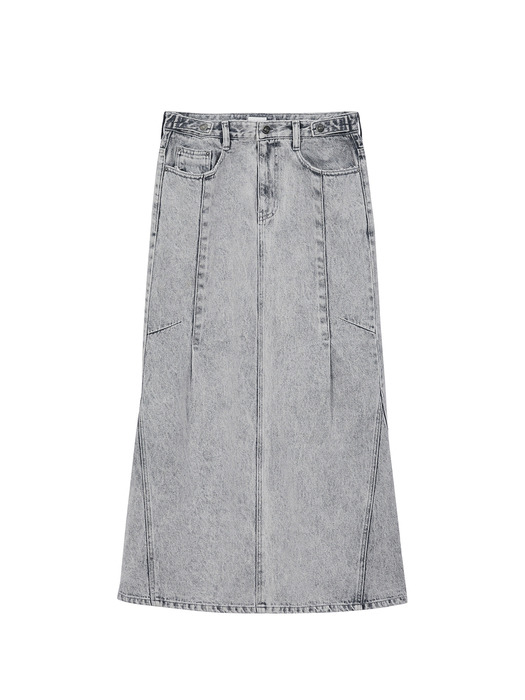 PINTUCK MAXI DENIM SKIRT_grey denim