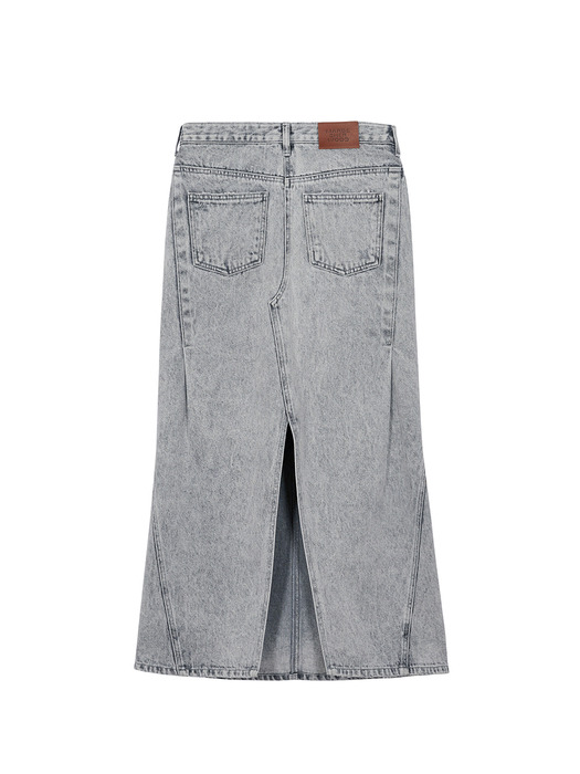 PINTUCK MAXI DENIM SKIRT_grey denim