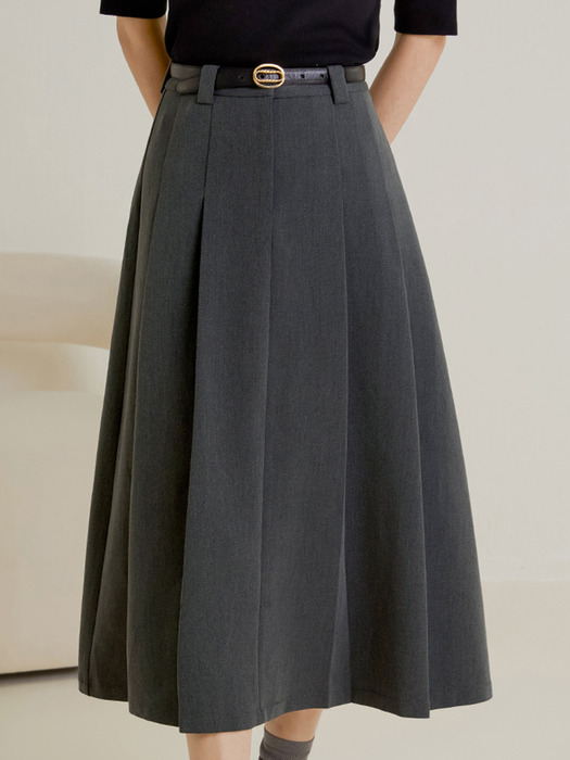 LS_A-line pleated long skirt
