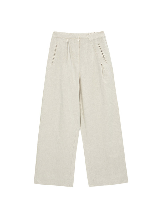 Linen Cross Pintuck Wide Pants - oatmeal