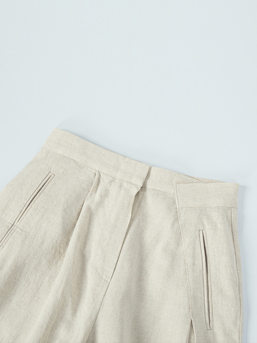 Linen Cross Pintuck Wide Pants - oatmeal