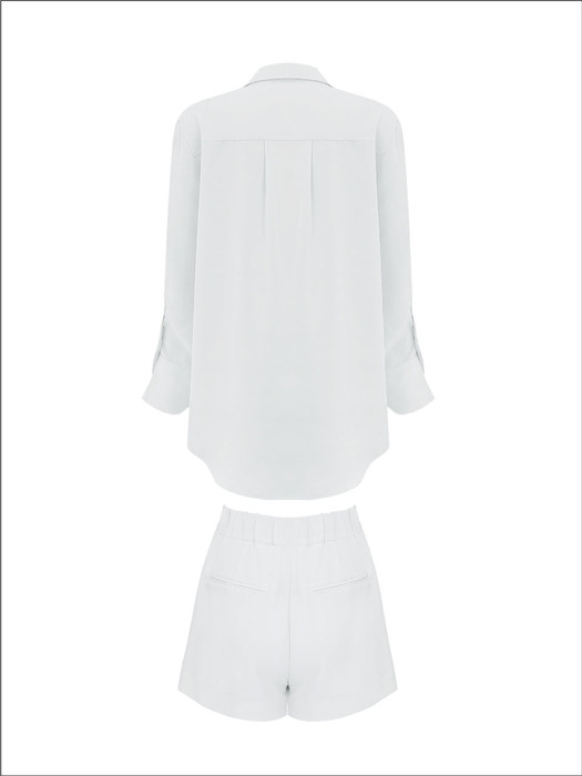 [SET] V-Neck Scarf Shirt & Banding Short Pants (White)
