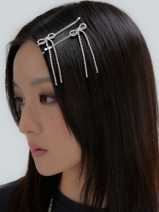 CANDY STONE LONG BOW HAIR CLIP SET (5 COLOR)
