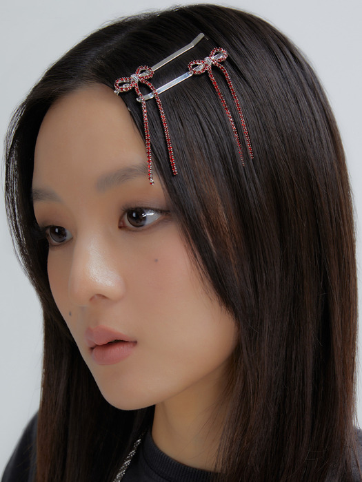 CANDY STONE LONG BOW HAIR CLIP SET (5 COLOR)