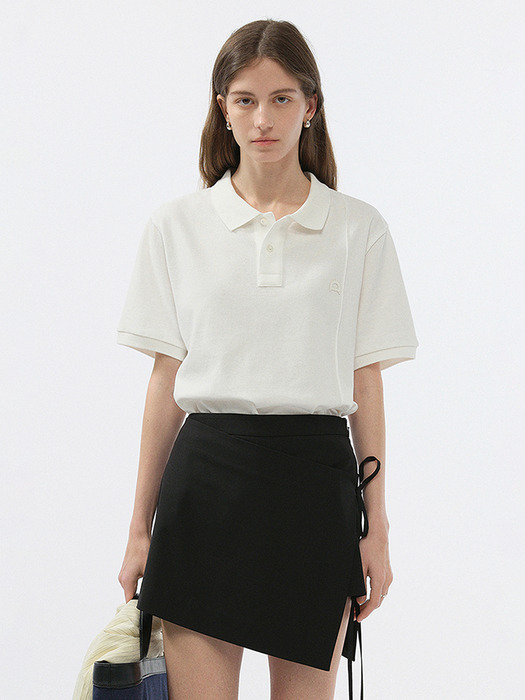 UNISEX LEATHER LOGO POLO SHIRT OFF WHITE_UDTS5B122OW - Image 3