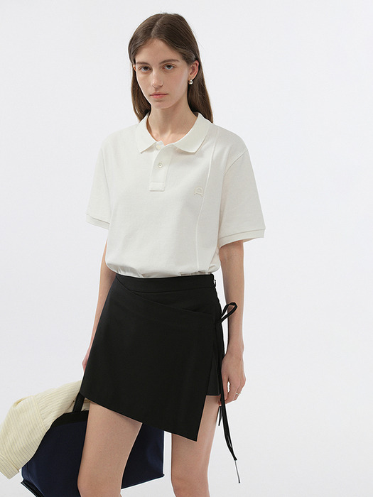 UNISEX LEATHER LOGO POLO SHIRT OFF WHITE_UDTS5B122OW - Image 1