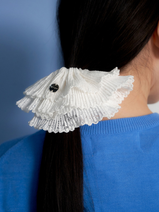 white lace pleats scrunchie - M size