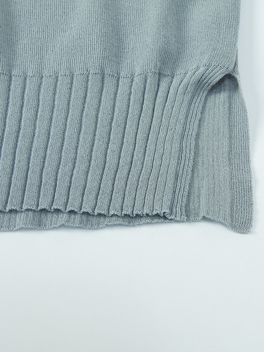 24SS Callaite Half Sleeve Hooded Knit Top - Slate Blue