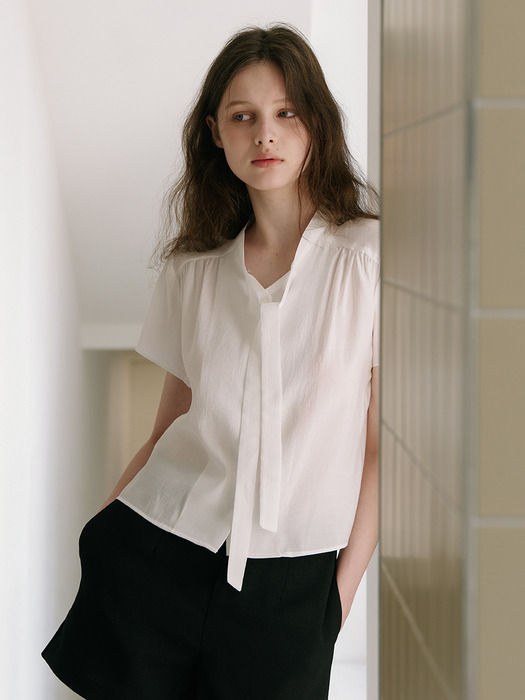 Plain Tie Blouse - Ivory