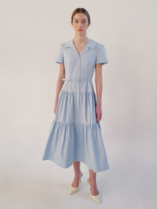 DANNA Shirt detailed long dress (Light blue/Off white)