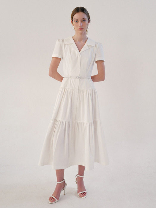 DANNA Shirt detailed long dress (Light blue/Off white)