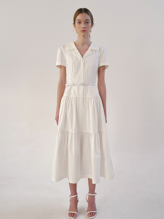 DANNA Shirt detailed long dress (Light blue/Off white)