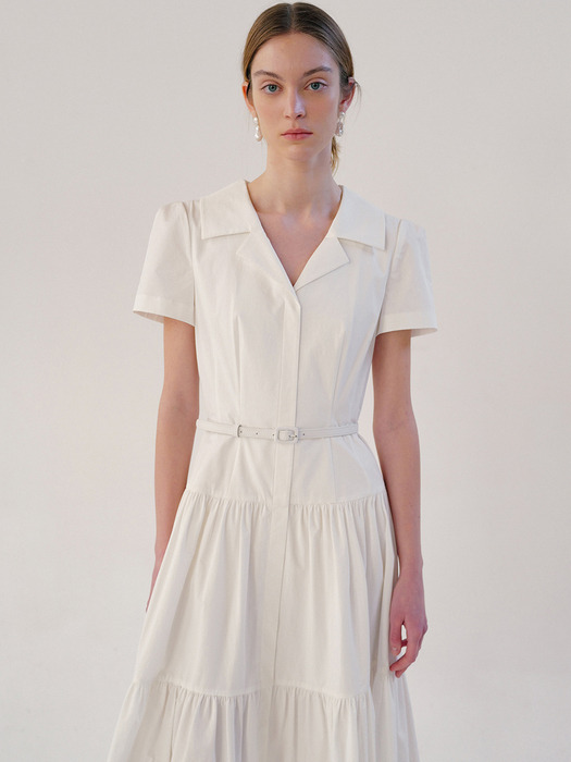 DANNA Shirt detailed long dress (Light blue/Off white)