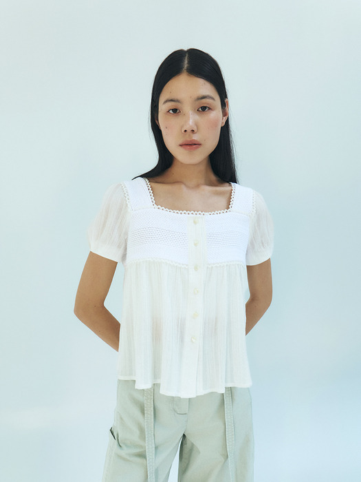 TFR LACE FLARE BUTTON BLOUSE_2COLORS
