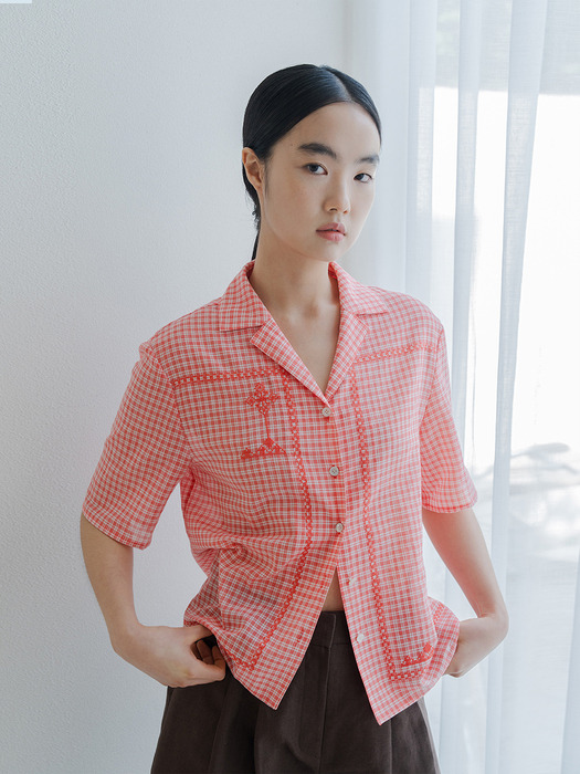 COTTON BLEND EMBROIDERY SHIRT_RED