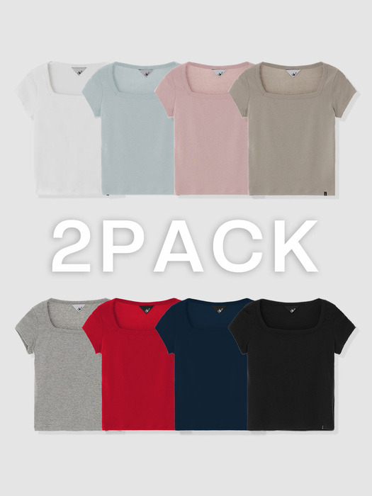 [단독][1+1] D. BASIC COTTON SQUARE-NECK T - 2 PACK