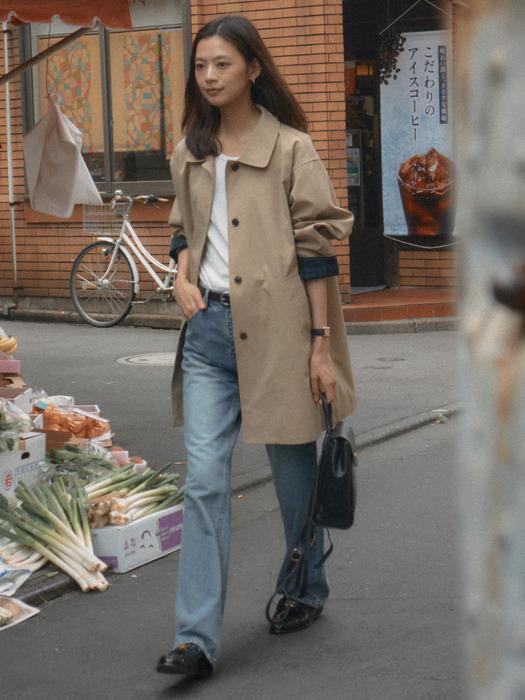 Check detail trench coat_Beige