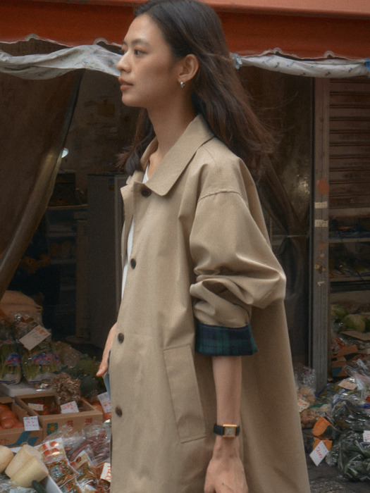 Check detail trench coat_Beige