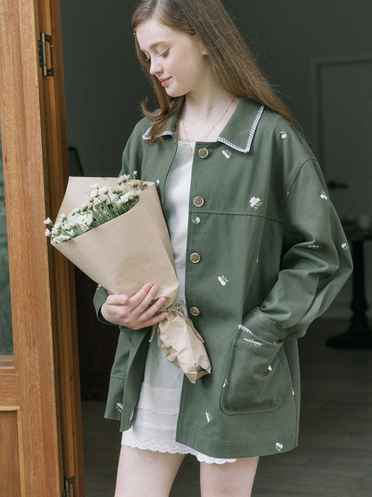 Margaret Embroidery Cotton Jacket - Green